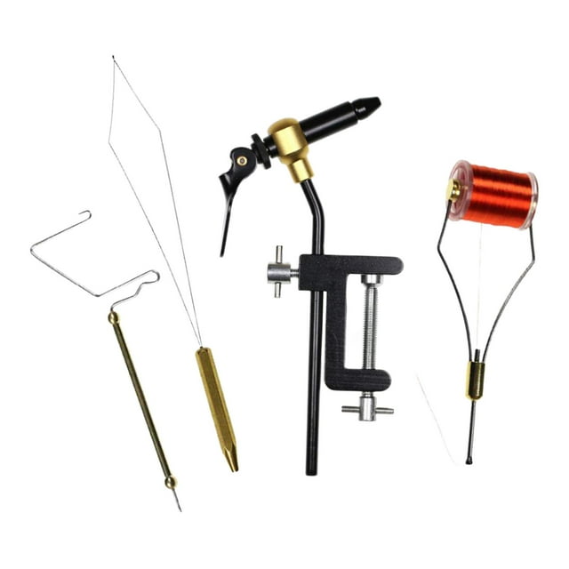 5x Kit de herramientas de atado de moscas portátil, que incluye enhebrador de tornillo de banco para atado de moscas, soporte de bobina, shamjiam Dispositivo de atado de moscas