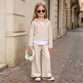 thumbnail image 2 of Girls Comfortable And Warm Simple Long Sleeved Hoodie Solid Color Pants Casual Two Piece Set 4-5 Years Khaki, 2 of 9