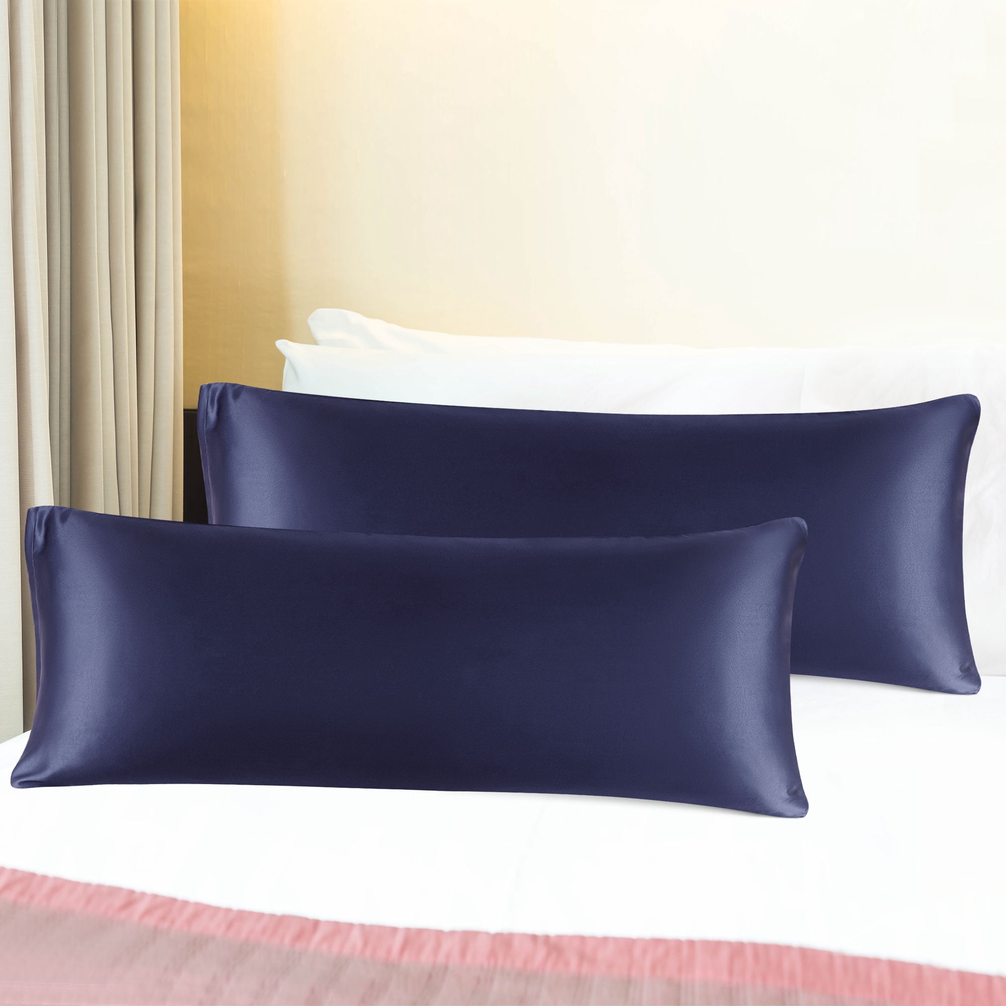 Unique Bargains Satin Body Pillowcases 2 Pcs Zipper Closure Navy 20"x54"