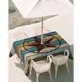 thumbnail image 2 of Outdoor Tablecloth with Umbrella Hole, Texas Star Retro Spillproof Waterproof Outdoor Table Cover, Teal Brown Stars Vintage Wooden Patio Tablecloths for Party Picnic Camping, Rectangle 60"x102", 2 of 9