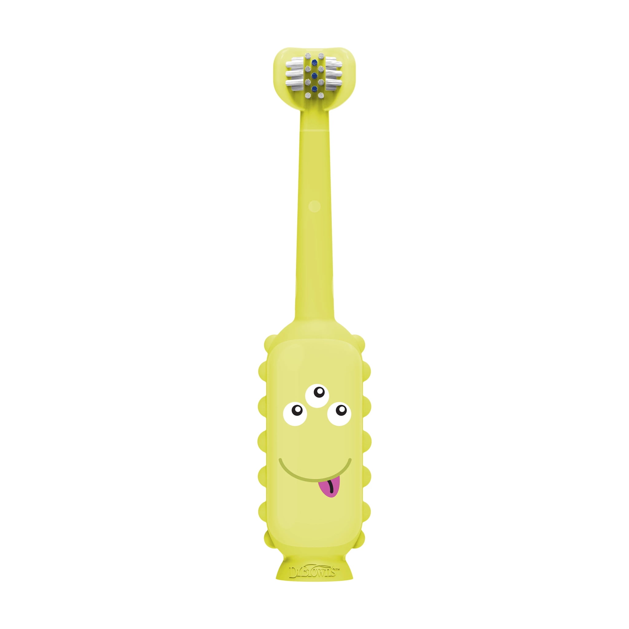 Dr. Brown's ToothScrubber Toothbrush, 3-Sided, Color Changing Bristles, Suction Base, Yellow, 1-4Y