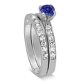 thumbnail image 2 of 1.50 Carat Vintage 6mm Round Cut Blue Sapphire Moissanite Diamond Wedding Ring Set in 10k White Gold, 2 of 4