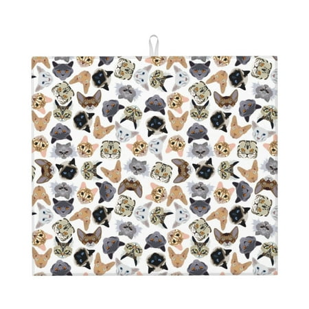 

Lukts Cute Cats Print Ultra Water Dish Drying Mat Slip Resistant Pad for Sink Dishes or Under Rack Kitchen Counter Accessories