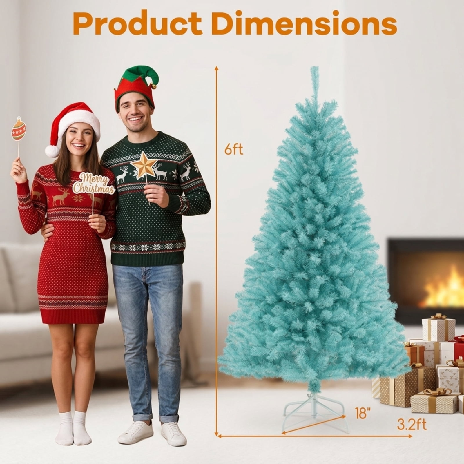 RUIE 6 ft Blue Artificial Christmas Tree, Pre-Lit Xmas Tree with 280 LED Lights, 758 Branch Tips and Foldable Stand for Office