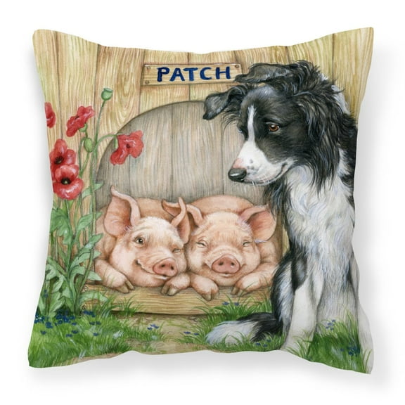 Carolines Treasures CDCO0362PW1818 Patch the Border Collie and Piglet Friends Canvas Decorative Pillow  18H x18W