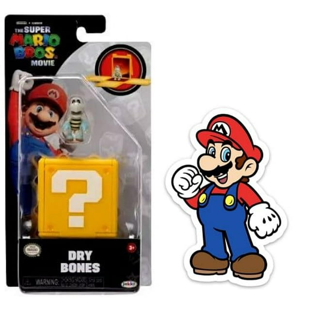 LOS HERMANOS SUPER MARIO. MOVIE Mini figura de 1,25 pulgadas con bloque de preguntas y paquete combinado de pegatinas (huesos secos)