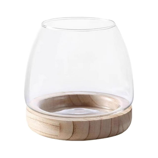 Maceta de vidrio transparente con soporte de madera para propagación de plantas, de mesa Grande