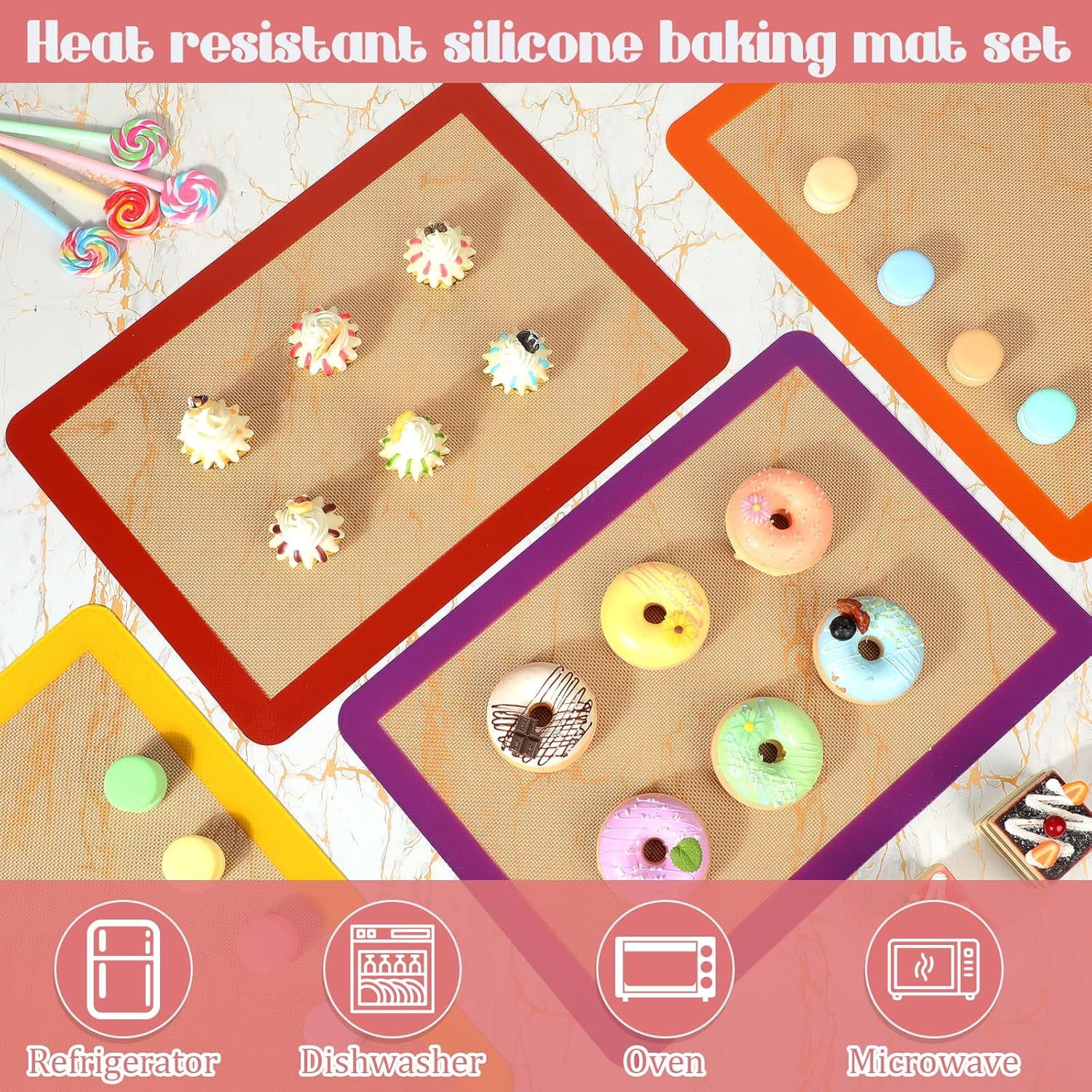 8 Pieces Silicone Baking Mat Non-stick Silicone Baking Half Sheet 16.5'' x 11.6'' Silicones Cookie Sheet Easy Clean Oven Cookie Liner for Oven Making, Macaroon, Bread Pastry(Multi Color)