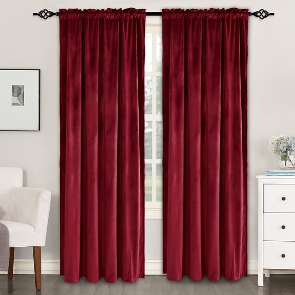 XWZO 84 inch Christmas Velvet Curtains - Rod Pocket Blackout Drapes for Bedroom/Living Room, 52W x 84L, Set of 2, Red