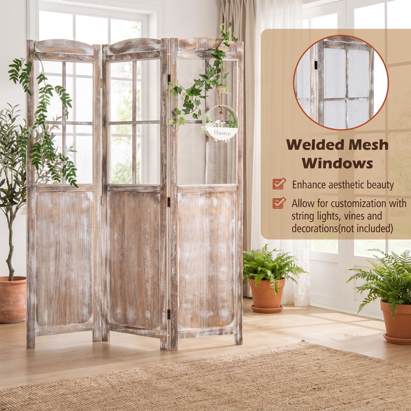 Vebreda Outdoor Privacy Screen, 6FT Folding Privacy Screen, Retro Style and Natural Tone, Transform Your Living Space, No Assembly Required
