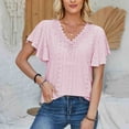 thumbnail image 4 of Besolor Summer Tops for Women V Neck Lace Short Sleeve Eyelet Tunic Shirts Casual Solid Color Going out Dressy Blouse, 4 of 5
