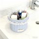 thumbnail image 4 of Cesta de tela para guardar cosas | Organizador cilíndrico de escritorio con diseño de encaje y lunares | Portaobjetos y artículos de papelería de tela rosa o azul, 4 of 6