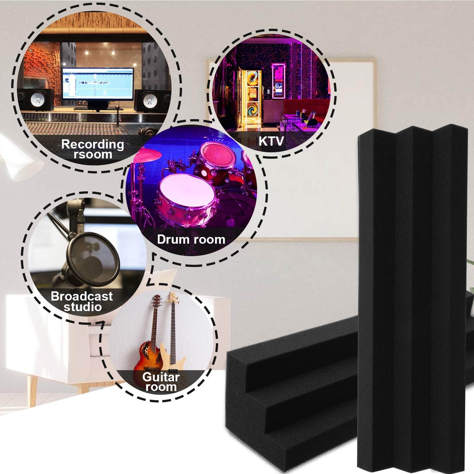 HONMEET 5-Pack Black Acoustic Soundproof Corner Panels for Echo and Reverb Noise Reduction in Home Studio