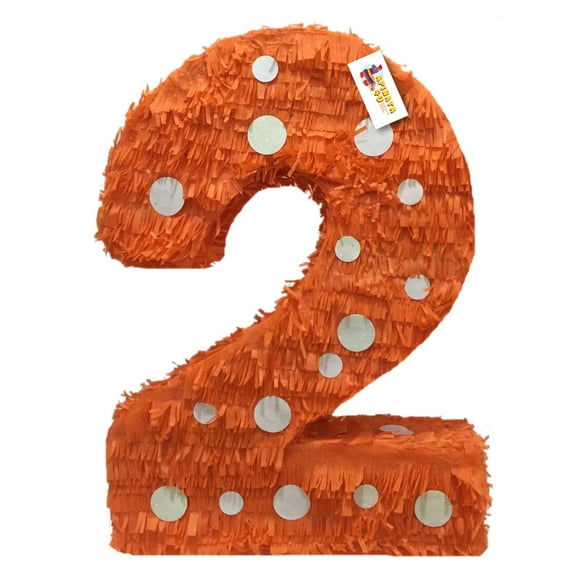 APINATA4U 20'' Tall Orange & White Polka Dots Number Two Pinata