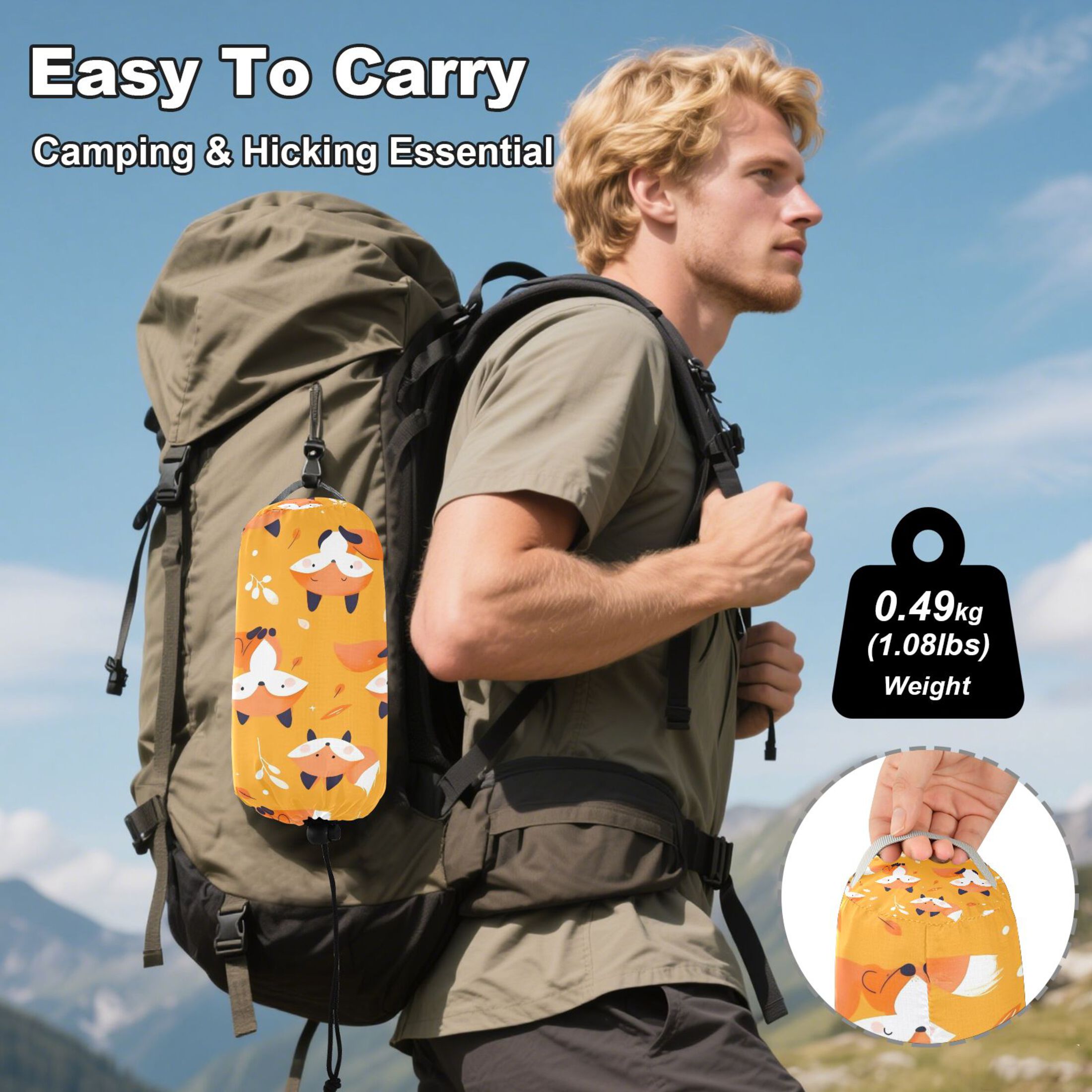 Hammock Camping Hammock Nylon Portable Hammock Travel Camping Hammock Orange Cartoon Fox
