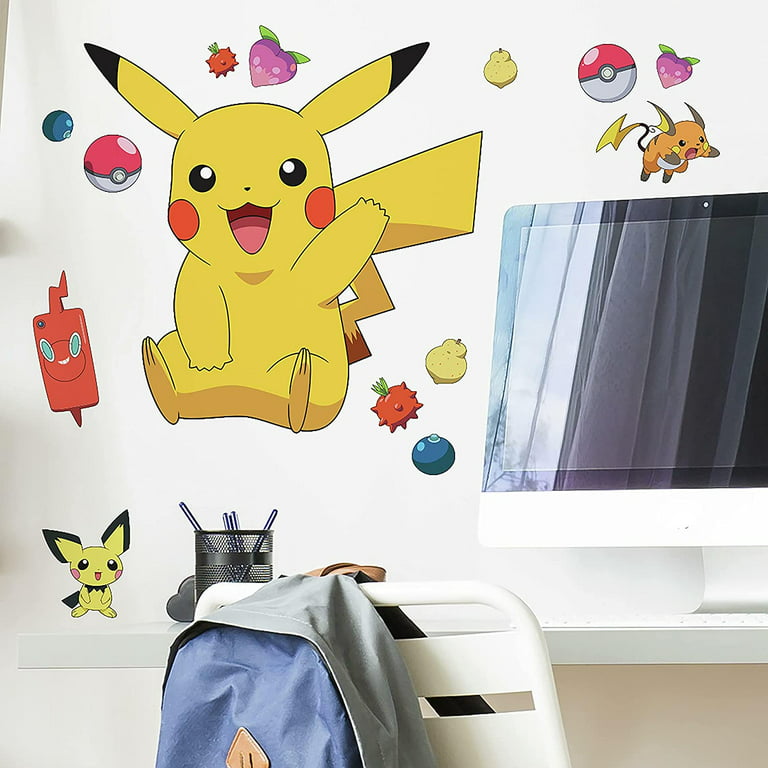GIANT PIKACHU Pokemon Peel & Stick Wall Decals Mural Pokeball Stickers Boys  Room