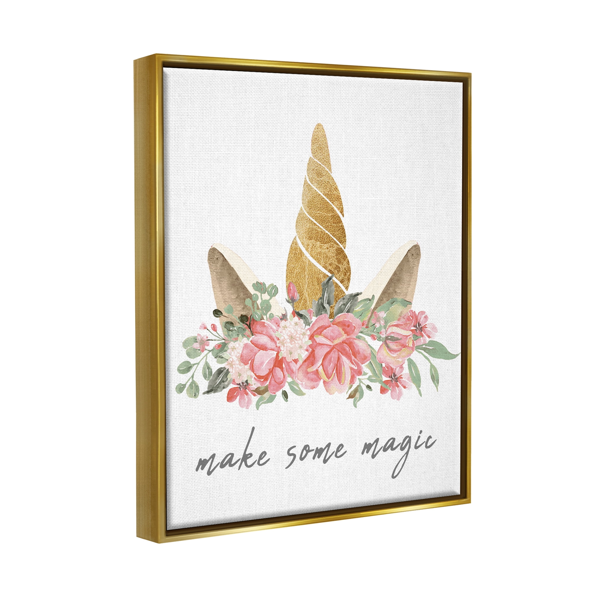 Stupell Industries Make Some Magic Unicorn Fairy Tales & Fantasy Painting Gold Floater Framed Canvas Art Print Wall Art, 25 x 31
