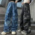 thumbnail image 4 of KAUOD Cargo Pants for Teen Girls Baggy Jeans Wide Leg Denim Pants Y2K Hip Hop Streetwear High Elastic Waisted Hiking Pants, 4 of 4