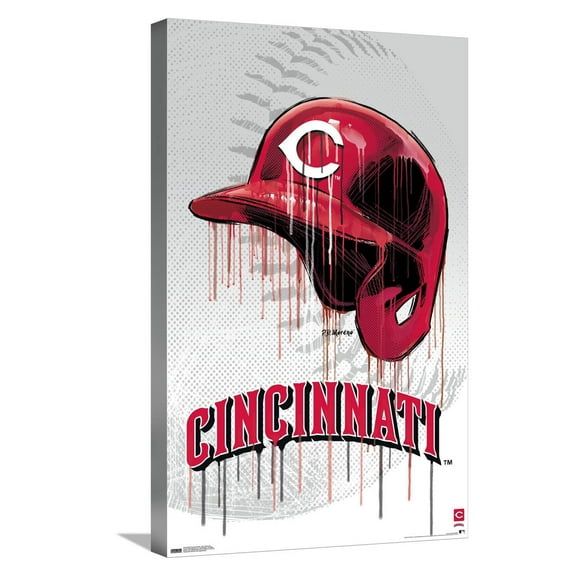 MLB Cincinnati Reds - Drip Helmet 22 Canvas Wall Poster, 14.725" x 22.375"