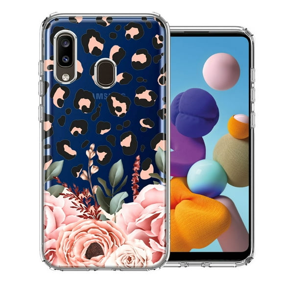 MUNDAZE Case For Samsung Galaxy A20 Classy Blush Peach Peony Rose Flowers Leopard Phone Cover