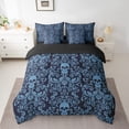 thumbnail image 3 of Damask Gothic Bedding Set Adults Antique Victorian Bed in a Bag King Size Comforter Set 7 Pieces,Navy Blue Sugar Skull Sheet Set Vintage Floral Goth Bed Set,Exotic Bone Skeleton Bohemian Decor, 3 of 6