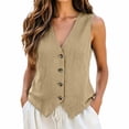 thumbnail image 3 of Womens Vest Top - Cotton Linen Shirts Summer 2026 Button Down Tank Tops Business Casual Boho Sleeveless Blouses, 3 of 7