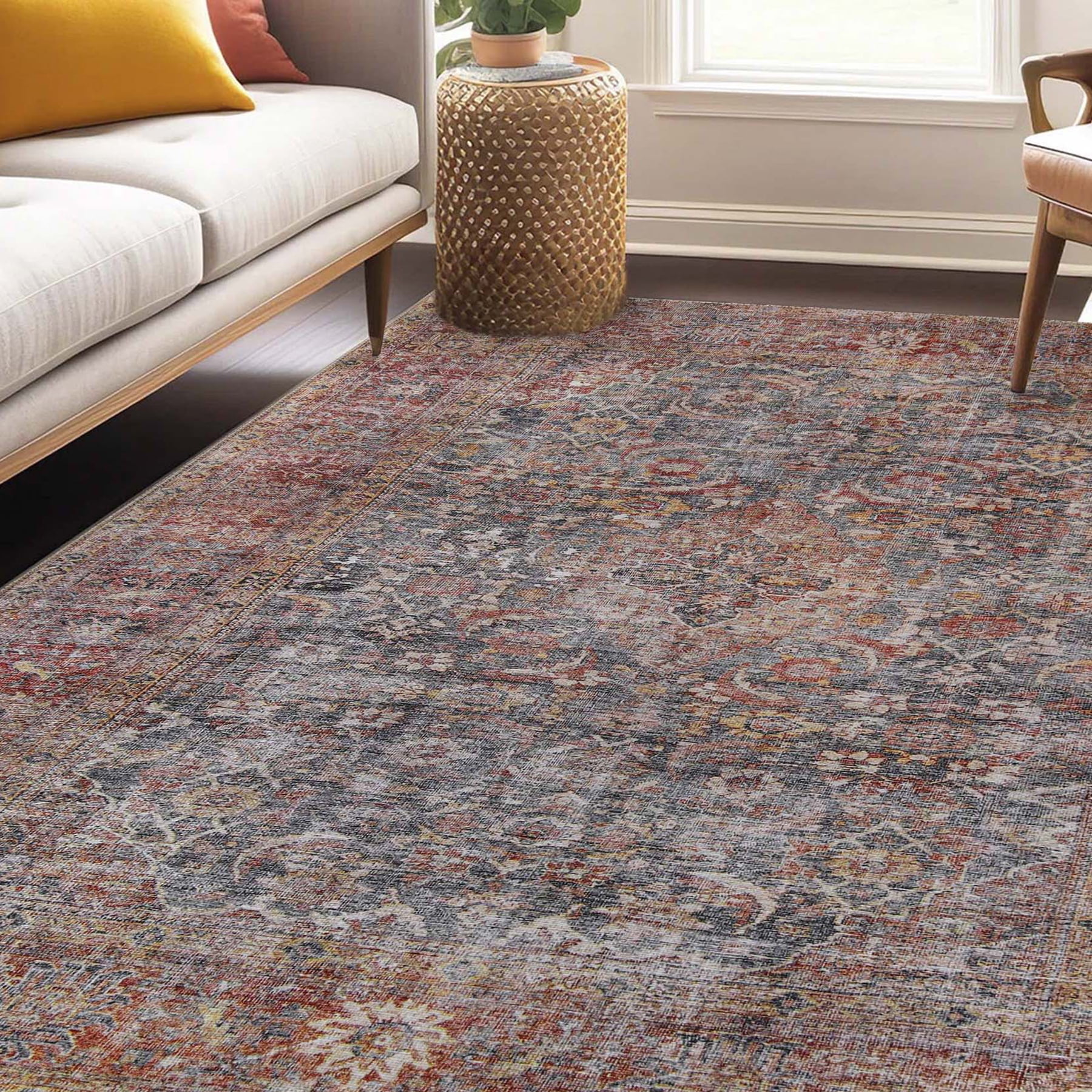 Superior Huda Rustic Oriental Indoor Area Rug,10' x 14', Ruby Red