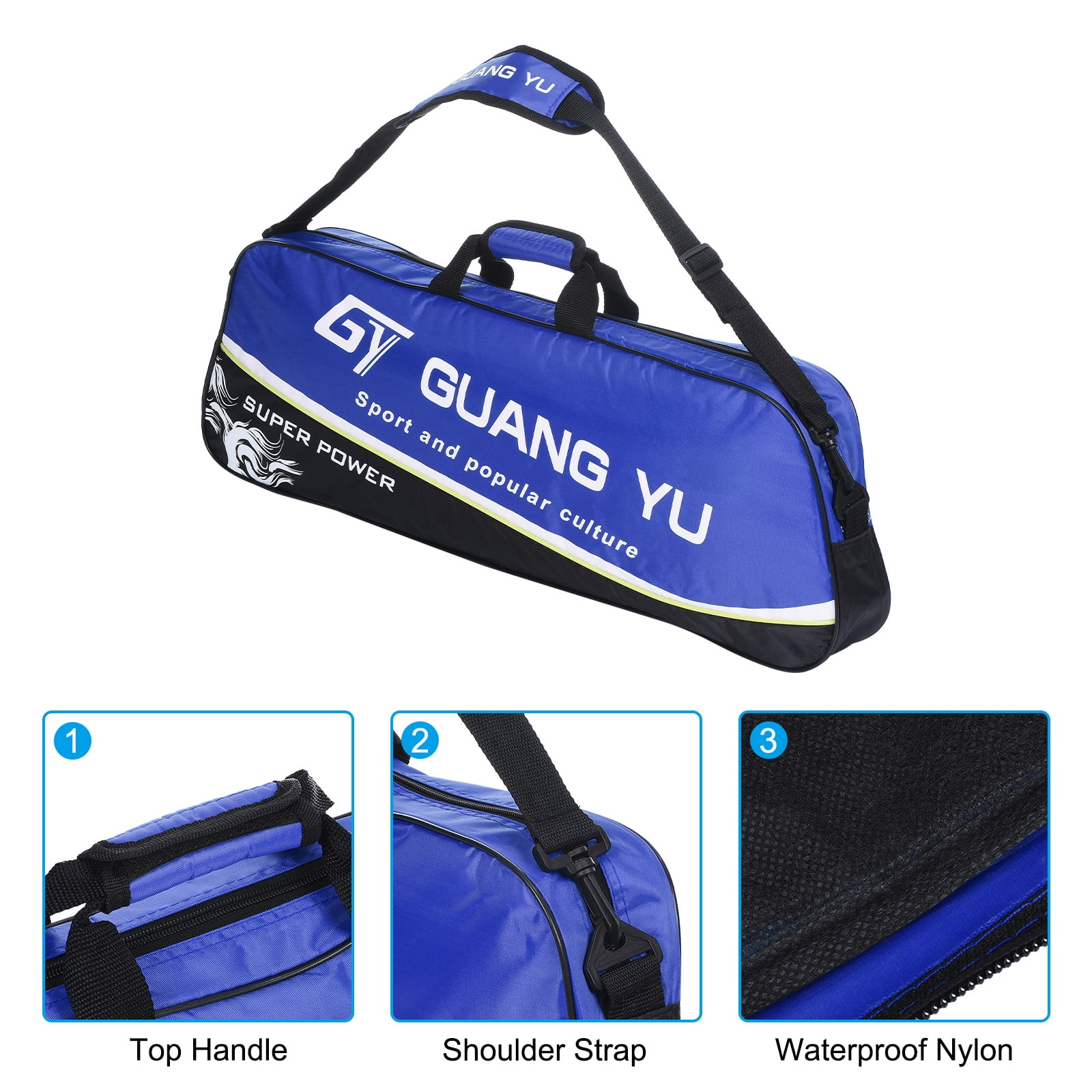 Uxcell 3 Racquet Waterproof Tennis Badminton Racket Bag Carrying Bag with Shoulder Strap, Blue