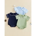 thumbnail image 3 of BemeyourBBs Newborn Baby Boy Girl Bubble Romper Infant Short Sleeve Doll Collar Romper Oversize T-shirt Cotton Basic Bodysuit Top Fall Spring Summer Outfit, 3 of 9