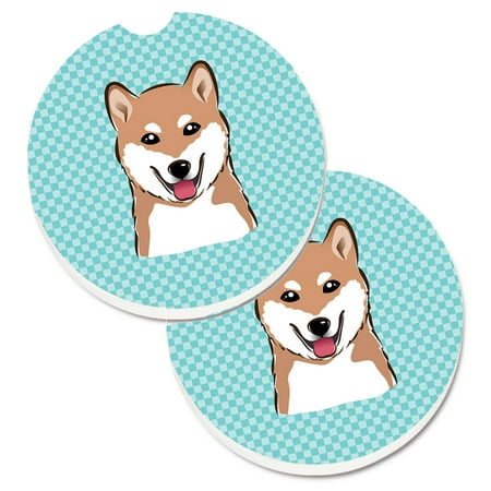 

Carolines Treasures BB1163CARC Checkerboard Blue Shiba Inu Set of 2 Cup Holder Car Coasters Large multicolor
