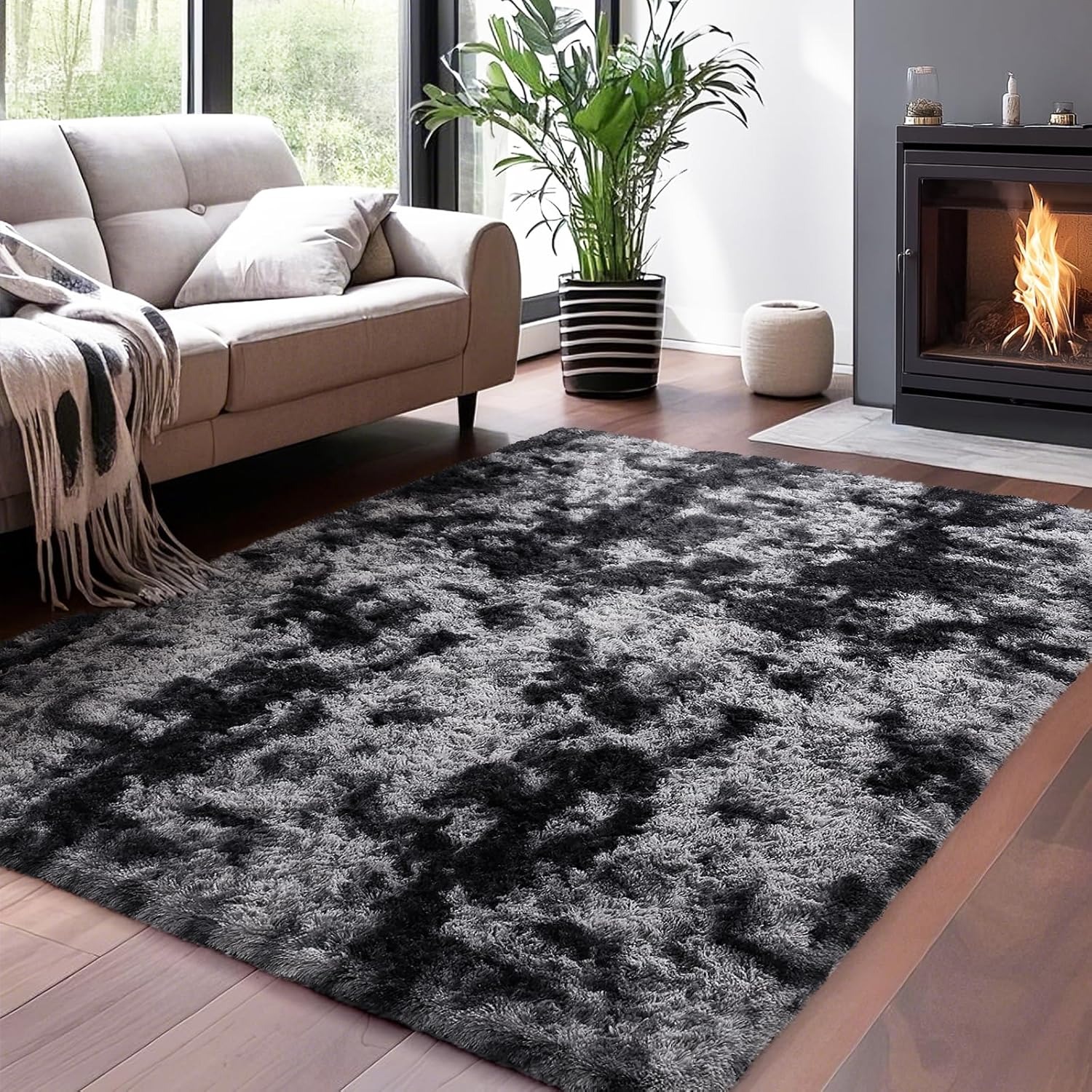 Shag Area Rug, Soft Fluffy Area Rugs for Living Room Bedroom Decor Carpet, Light Gray