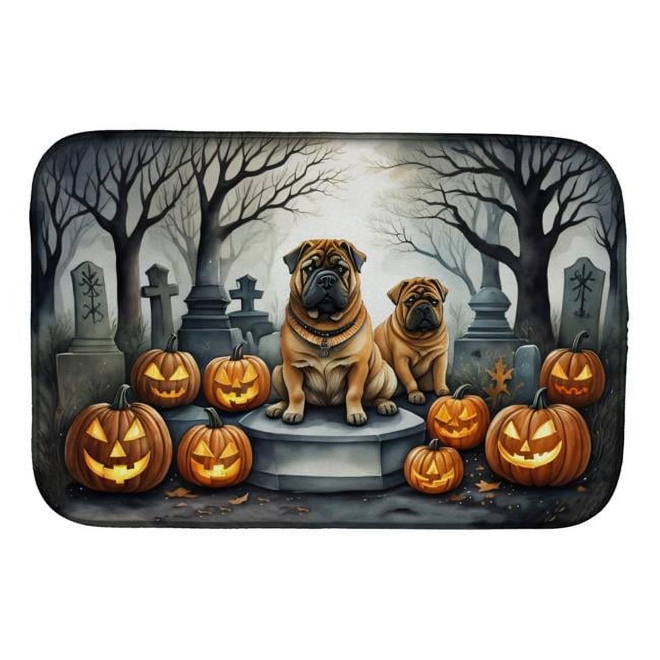 Keeshond Spooky Halloween Dish Drying Mat 14 in x 21 in