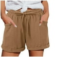 thumbnail image 3 of Shorts for Women 2026 Summer Elastic Waist Drawstring Straight Leg Casual Beach Shorts Loungewear with Pockets, 3 of 7
