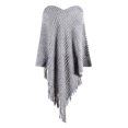 thumbnail image 3 of Haute Edition Women's Solid Fringed Sweater Poncho with Pom Poms. One size fits all (S-XL), 3 of 4