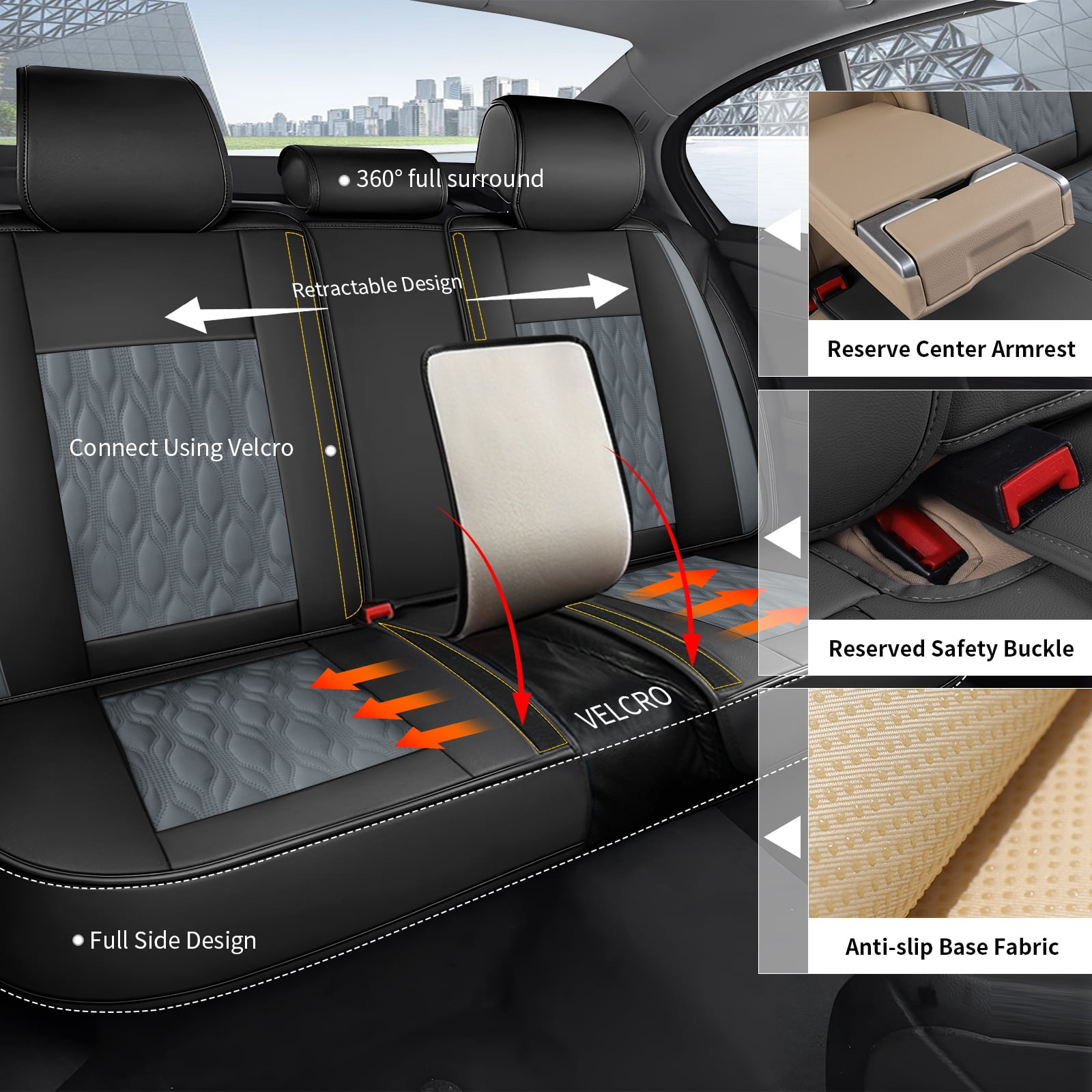 LAONNVIR Car Seat Covers,Stylish Premium Leather Automotive Seat Protectors,Airbag Compatible Auto Interior Accessories Custom Fit for Honda CRV 2007-2025,Black&Grey
