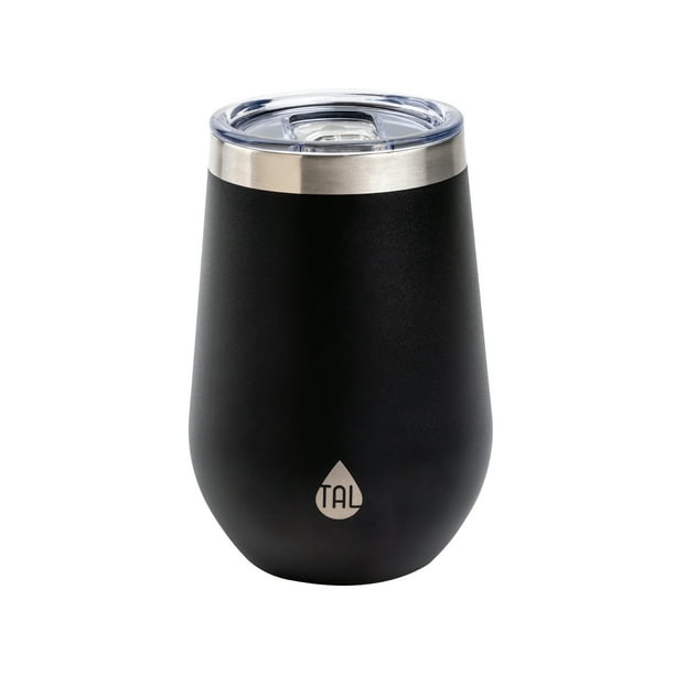 TAL Double Wall Insulated Stainless Steel Wine Tumbler 12oz, Black