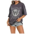 thumbnail image 2 of Womens Graphic T-shirts Short Sleeve Crewneck Butterfly Print Tee Plus Size Vintage Loose Summer Tops Dark Gray L, 2 of 5