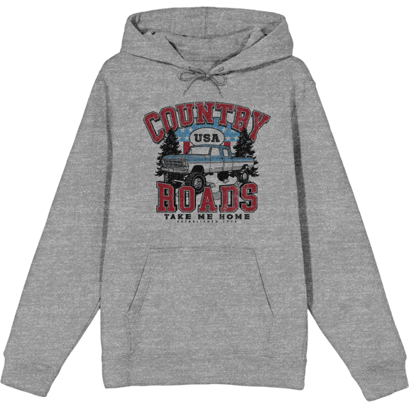 Country Roads Take Me Home Heather Gray Adult Long Sleeve Hoodie-Medium