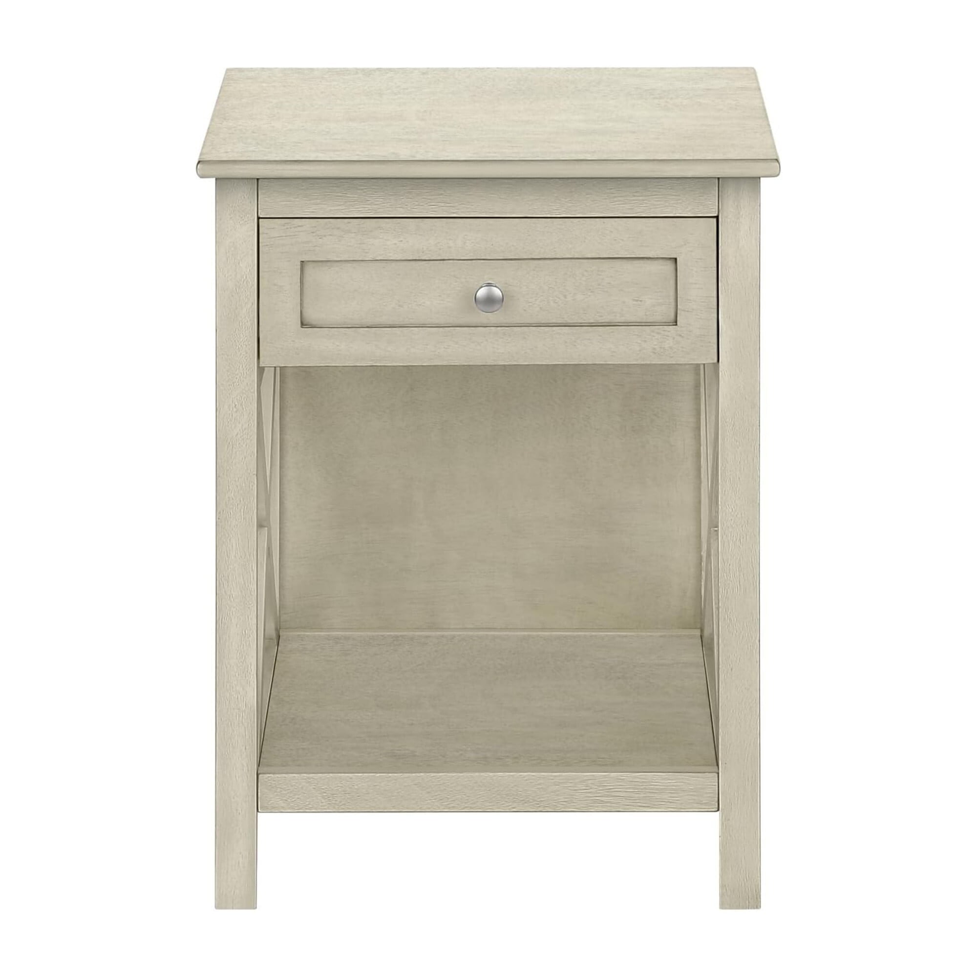 AENKYO Bedside Table with Drawer, Farmhouse End Table with Storage & Bottom Shelf for Living Room, Bedroom, Antique Gray