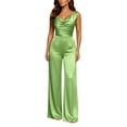 thumbnail image 2 of Women Jumpsuit, Satin Jumpsuit, Cocktail Party Dressy Jumpsuit Formal Evening Outfit Wide Leg Sleeveless Draped Neck High Waist Elegant, 2 of 8
