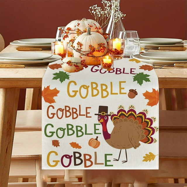 Vaidha Thanksgiving Table Flag | Maple Leaf Pumpkin Turkey Pattern Table Runner | 72 x 13 Inch Polyester Holiday Table Mat for Fall Decor & Dinner Parties