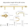 thumbnail image 3 of eTeckram 1" Single Curtain Rod with Albert Finials and holdbacks (48''-84'',Gold), 3 of 5