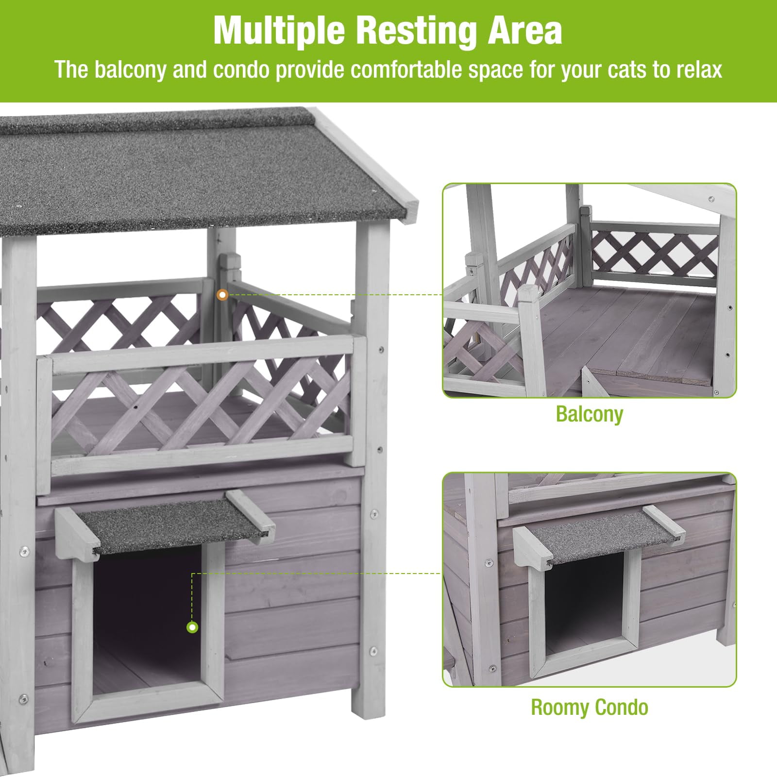 BUTINGLALE Cat House Outdoor Weatheproof Feral Cat Shelter Wooden Cat Condos for Winter Large Balcony