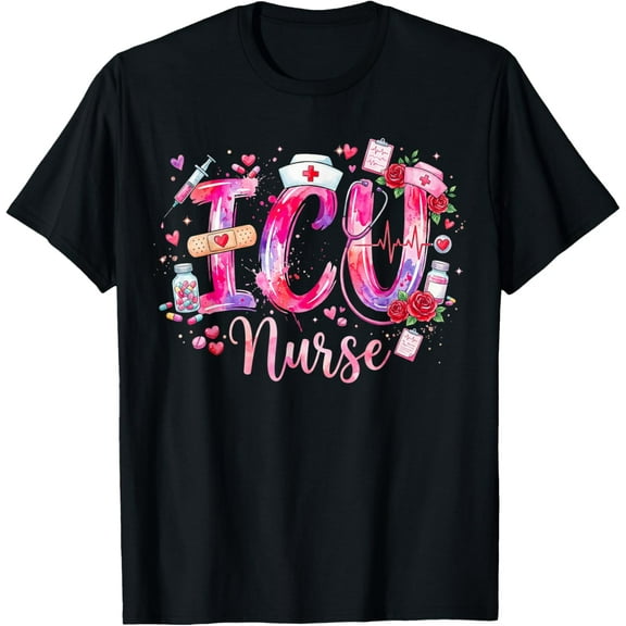 Cute Hearts ICU Valentine Nurse Valentines Day Shirt Nurses T-Shirt Shirts