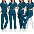 thumbnail image 4 of Scrub Suit Set for Women, Modern V Neck Scrub Top & Jogger Pant with 8 Pockets Professionals Soft Stretch Medical Nursing Uniforms Set (Turquoise), 4 of 5