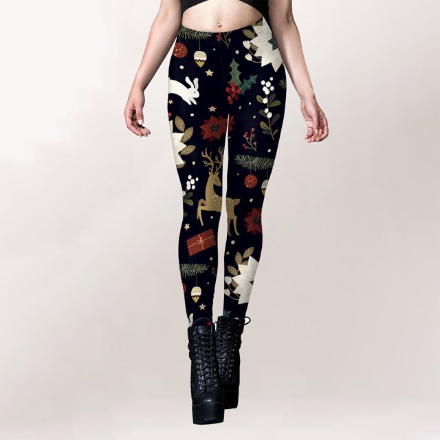 MKLEKYY Leggings para mujer Leggings navideños de cintura alta para mujer Leggings con estampado navideño novedoso Ropa navideña divertida 353