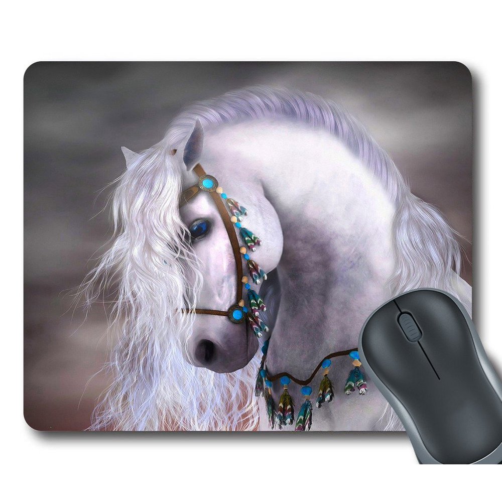 GCKG Artistic White Horse Mouse Pad Personalized Unique Rectangle