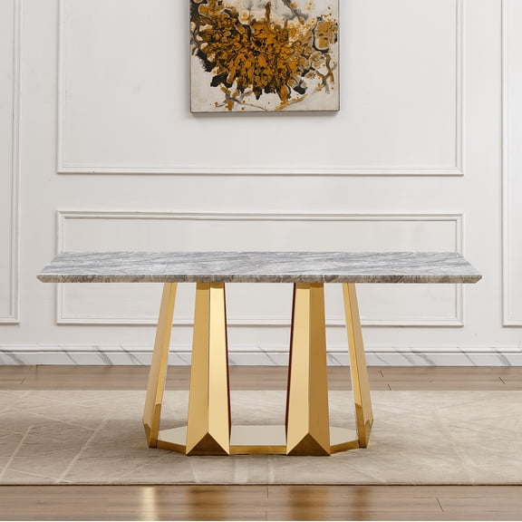 LifeSky 70'' Faux Marble Dining Table for 6 People: Spacious Family Dinners - Modern Kitchen Centerpiece with Mirrored Stainless Steel Base