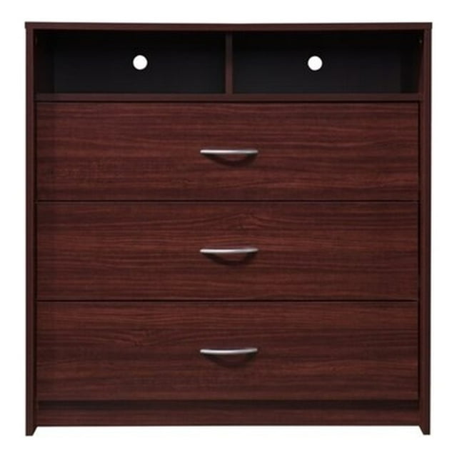 Hodedah 3-Drawer Engineered Wood Dresser with Open Shelf/Compartments - Mahogany