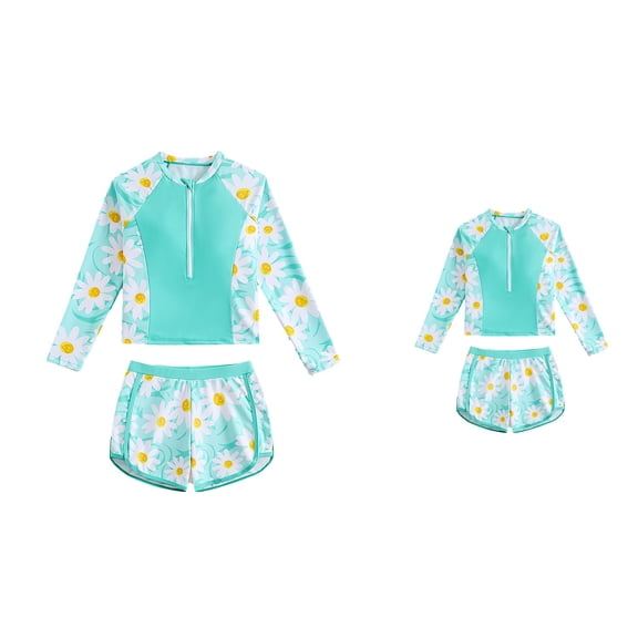 Girls UPF 50 Long Sleeve Rash Guard Bikini Set with Swim Shorts Two Piece Tankini Bathing Suit for Beach & Pool Summer